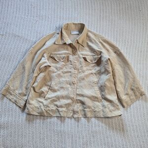 Liz Claiborne Women’s Medium Shirt Silk Linen Rollup Sleeve Button Down Tan